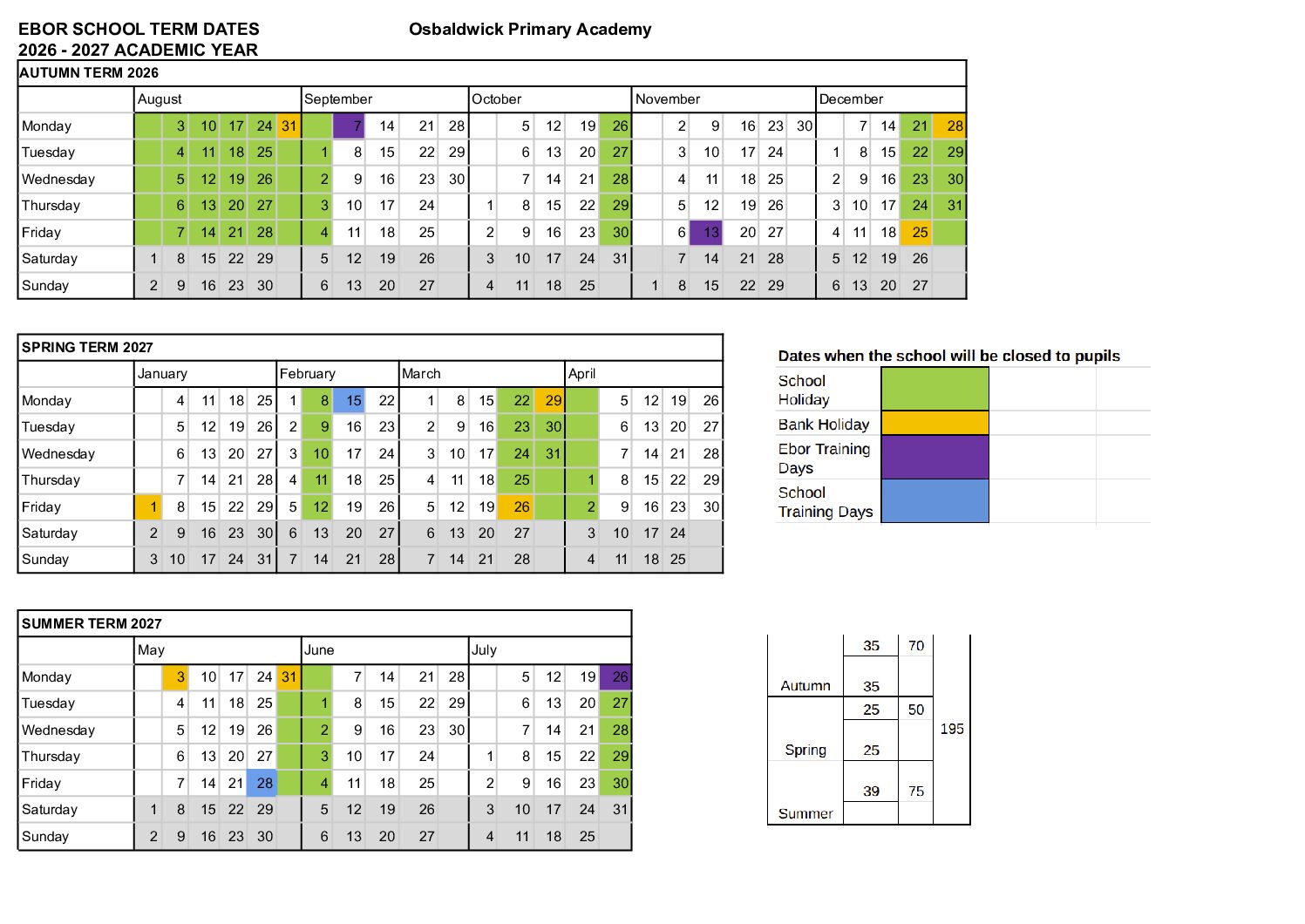 Osbaldwick term dates 2026-27